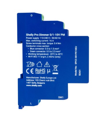 Regulador de Calha DIN Shelly Pro Dimmer 0/1-10V PM